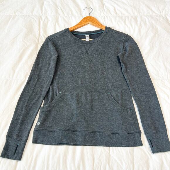 Athleta Girl Gray Long Sleeve Crewneck Soft Sweatshirt Size L/12 Thumbholes - Picture 1 of 3